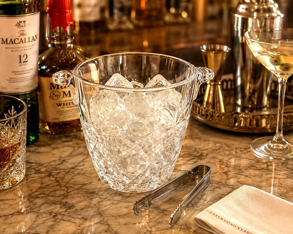 Bormioli Rocco Dedalo Star-Cut Crystal Ice Bucket with Tongs Italy NIB
